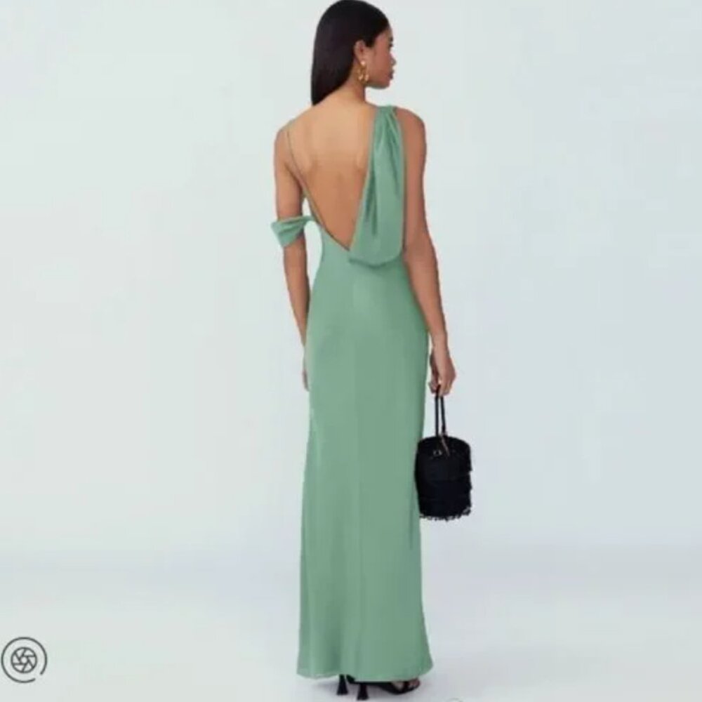 Fame and Partners Francois Green Drape Maxi Slip Feminine Romantic Dress Size 6